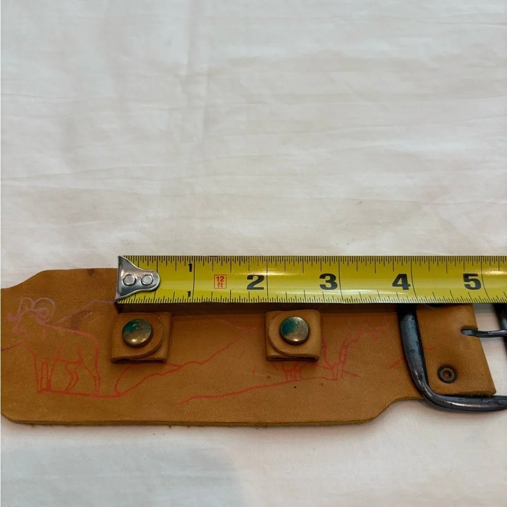 Vintage Hand Tooled Leather Watch Band With Mountain Ram Design